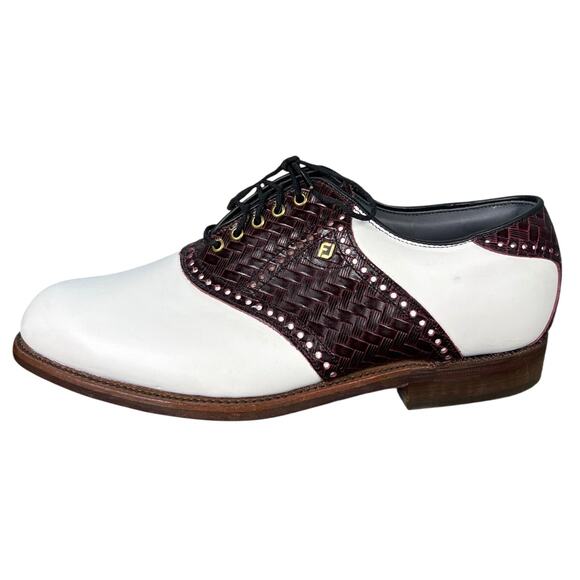 Vintage Footjoy Classics Dry White Brown Leather Golf Shoes Size 9 EEE